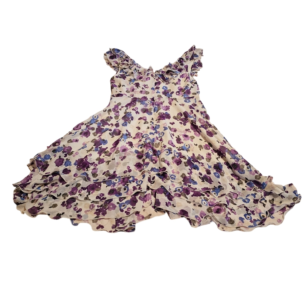Lauren Conrad Ruffle Mini Dress Romantic Floral Water Color Print Womens Size 6 - Picture 10 of 16